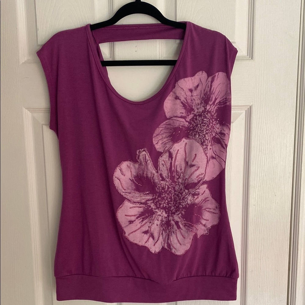 Floral Print Women's Top - Purple